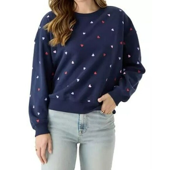 OLIVE + OAK Women's Multi Heart Crew Sweatshirt Size L, Navy NWT - Picture 2 of 6